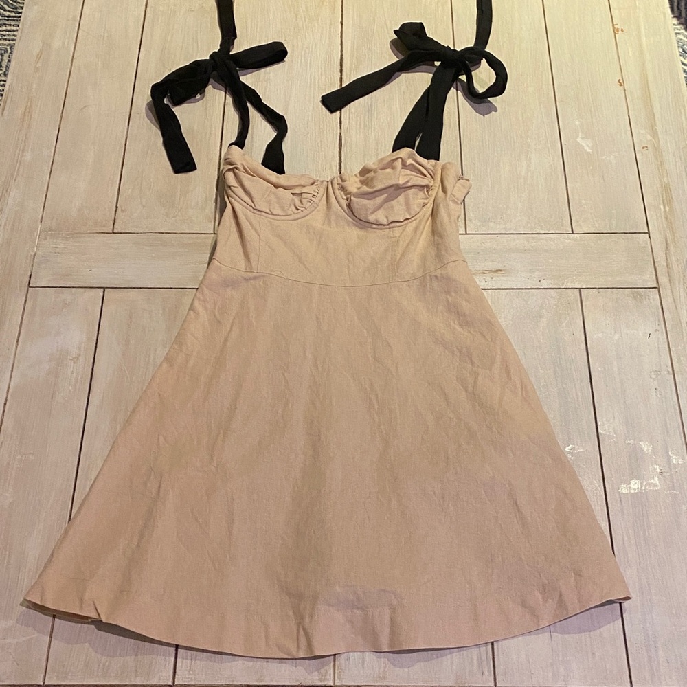 Zara Beige Mini Dress with Black Tie Straps